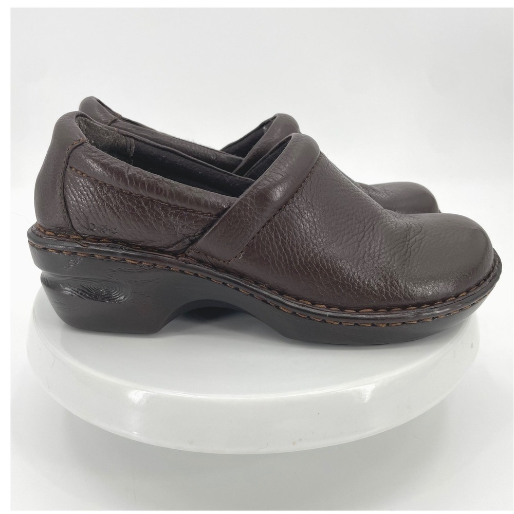 b.o.c. Clogs Womens 9 Brown Leather Mules Platform Wedge Comfort Classic EUC‎